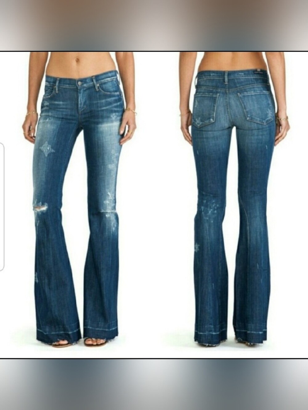 Citizens Of Humanity Charlie Kick Flare Distressed Destructed Raw Hem Jeans
